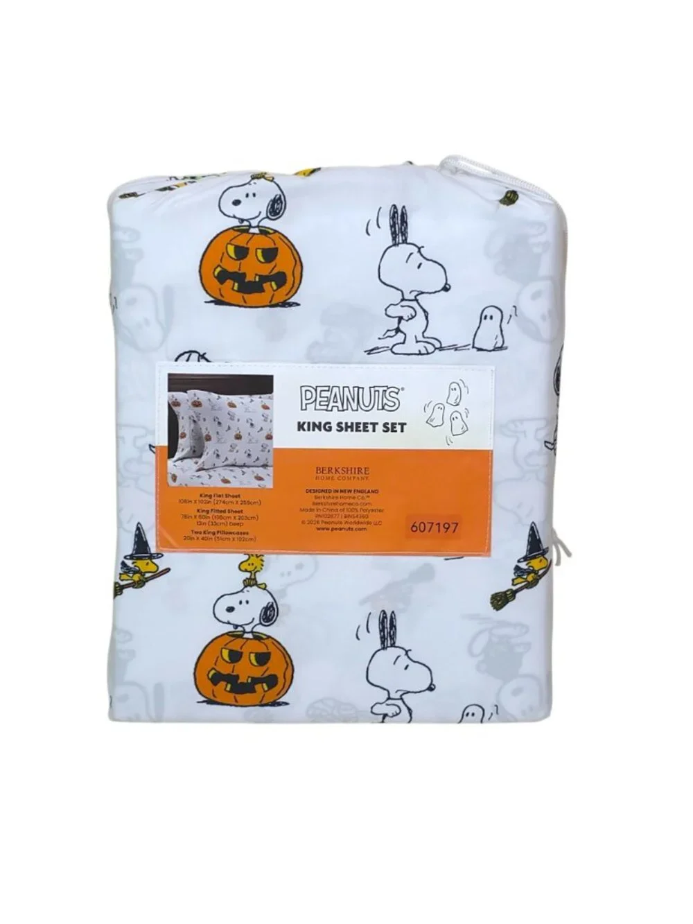 Peanuts Halloween King Sheet Set By Berkshire Snoopy & Woodstock Pumpkins